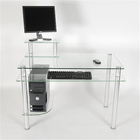 Rta Home And Office Clear Glass and Aluminum Computer Desk RT441581
